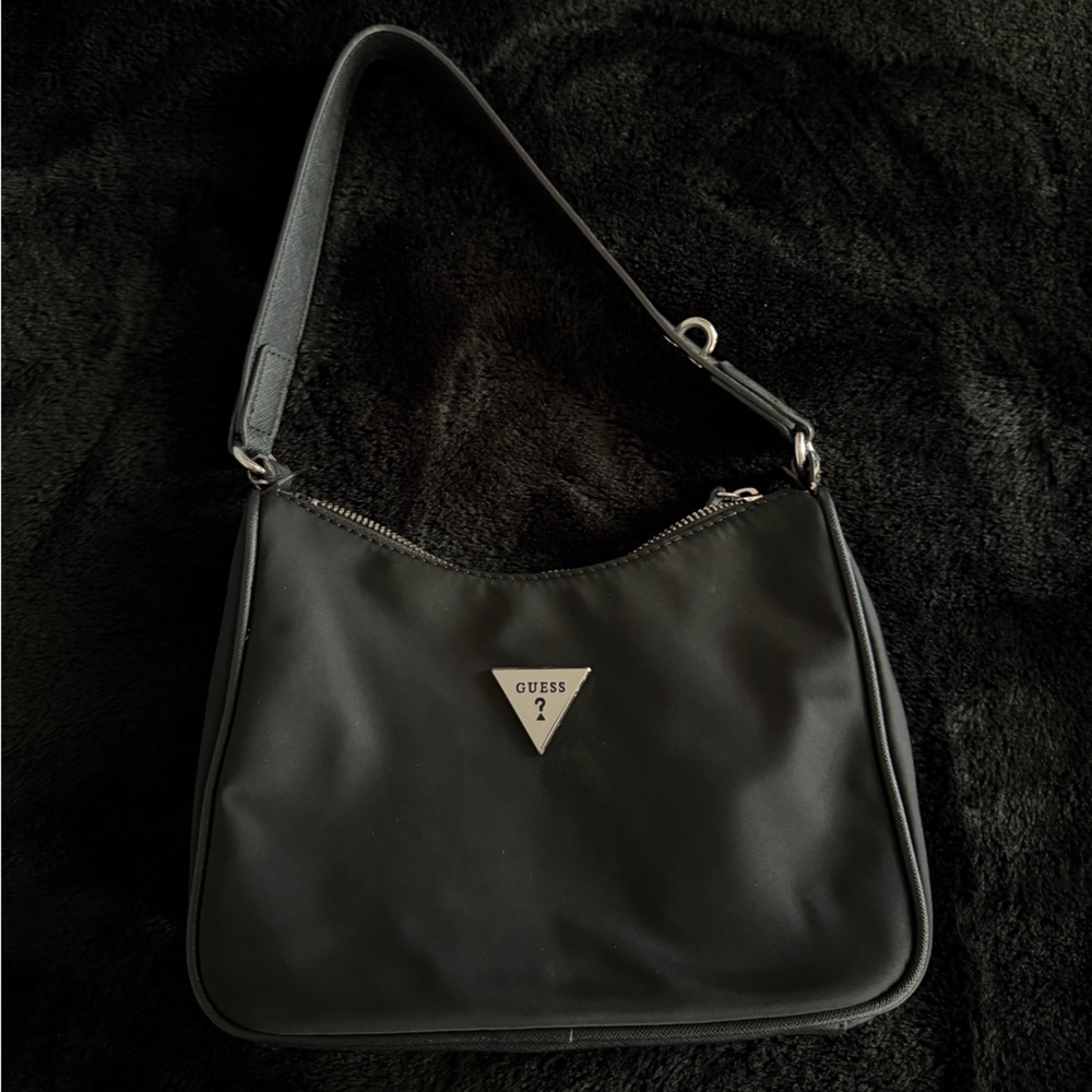 GUESS Black Men's Belt / Shoulder Bag with Silver Logo